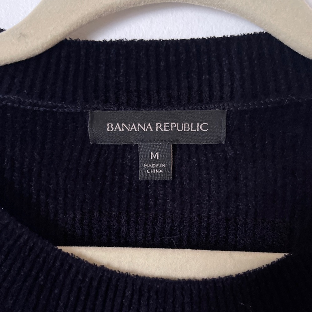 Banana‎ Republic Mohair Wool Chenille Blend Navy White Striped Sweater - Picture 2 of 8
